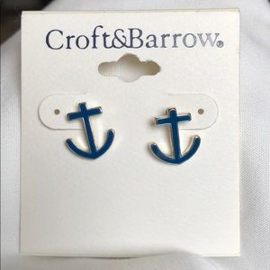 Blue and silver anchor earrings